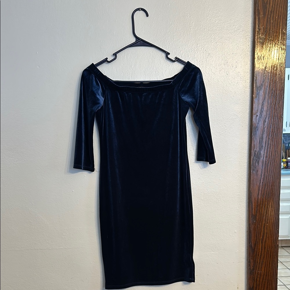 Ambiance Square Neck Blue Velvet Mini Dress - size Small